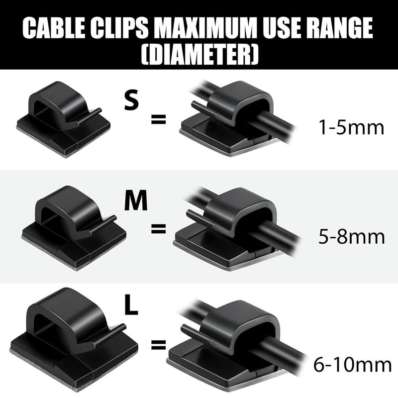 Maitys 60 Pieces Outdoor Cable Clips Christmas Adhesive Hooks Cable Management Wire Light Clips Cord Hider Organizer for Fairy Light Under Desk, Wall, Car and Electric Wires(Medium,Black) - Image 4