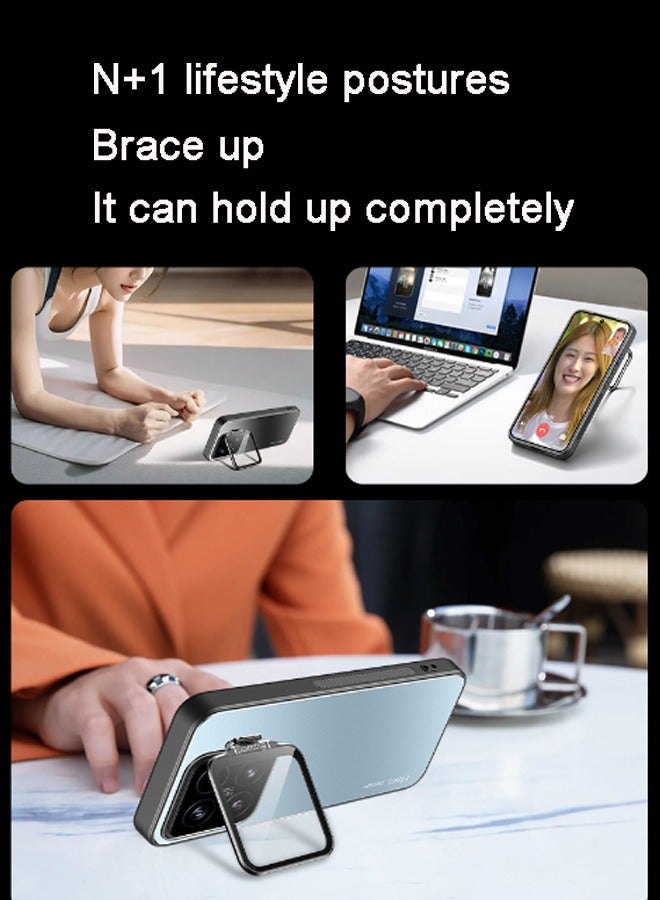 GKK Xiaomi 14 Case Cover with Camera Len Full Coverage Lens Film and Foldable Phone Kickstand Holder Anti-scratch Back Cover Magnetic attraction Holder Funtion Frosting Metal Cover Shockproof Accessory  - Image 4