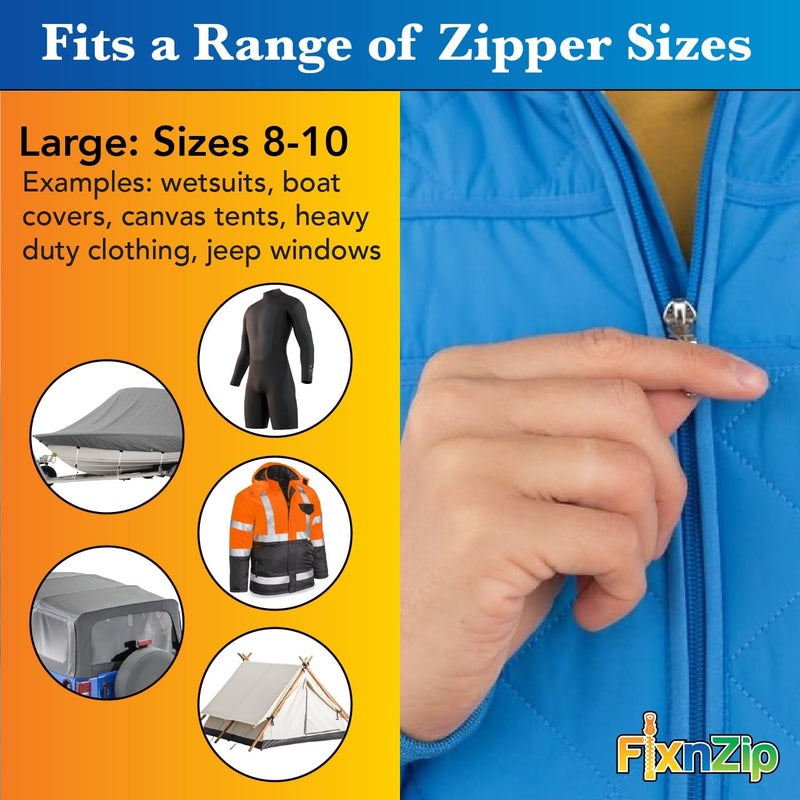 FixnZip (Large Nickel) - See Size Guide - Universal Zipper Repair Kit for Wetsuits, Luggage, Bags - Backpack Zipper Replacement Repair Kit - Instant Zipper Fix - Image 3