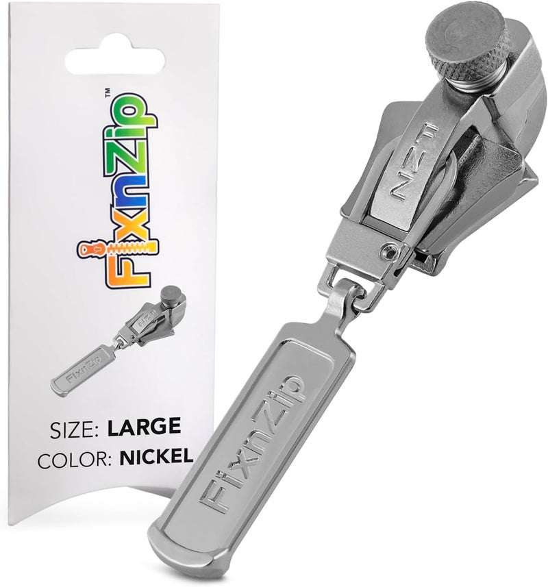 FixnZip (Large Nickel) - See Size Guide - Universal Zipper Repair Kit for Wetsuits, Luggage, Bags - Backpack Zipper Replacement Repair Kit - Instant Zipper Fix - Image 1