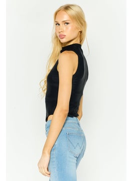 RIVER ISLAND Women Solid Sleeveless Bodysuit, Black  - Image 4