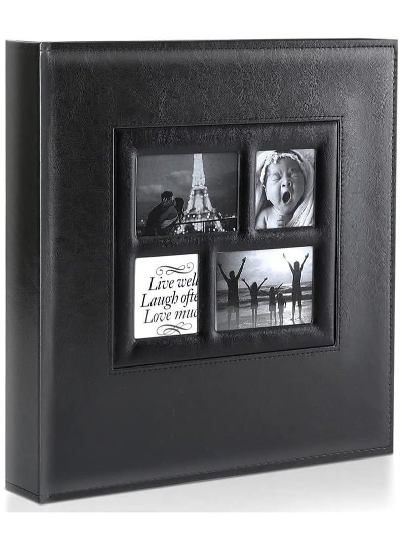 ماركة غير محددة Tazweeq Photo Album,600 Photos Large Capacity Leather Cover,Picture Albums with 600 Pockets for Family Wedding Anniversary Baby,Easy to Clean (Black)  - Image 1