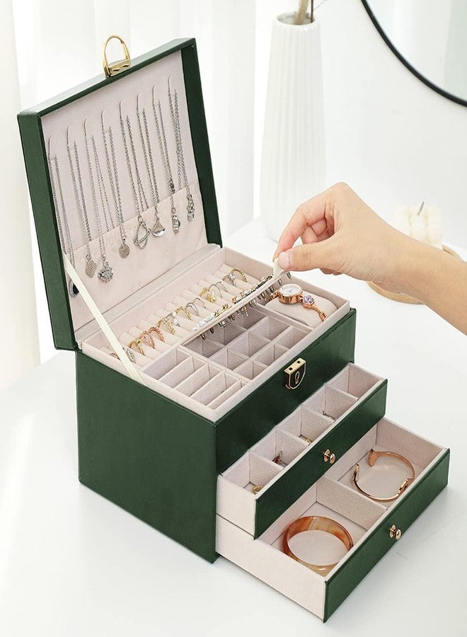 Dratal Three-Layer Multi-Function Lock Diamond Jewelry Box Ear Stud Jewelry Jewelry Storage Box (D 23 * 17 * 13.5cm) (Green) - Image 4