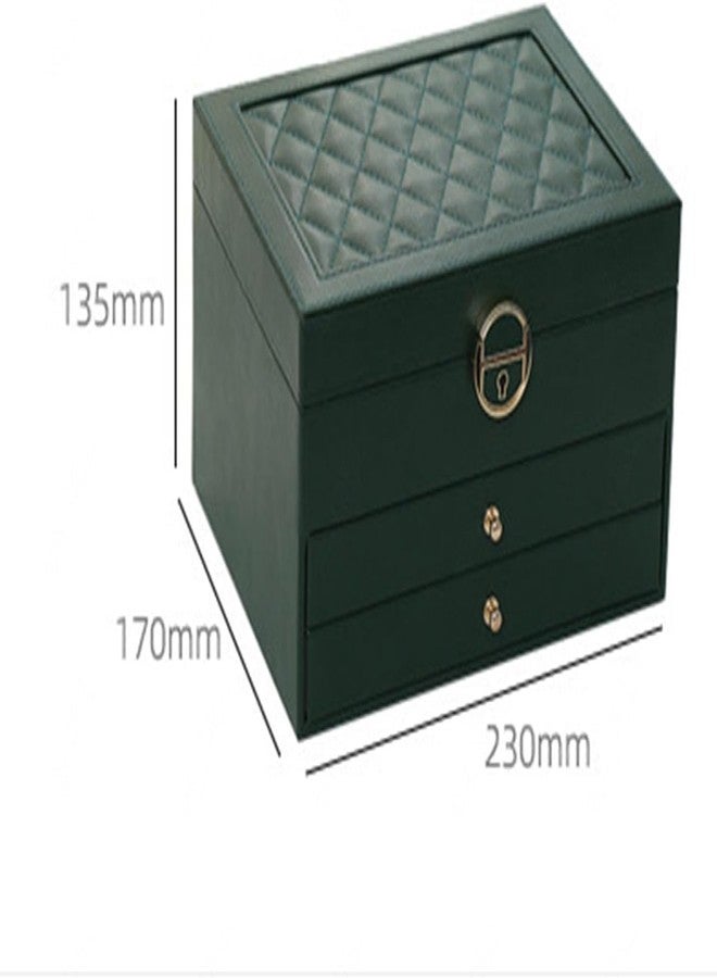 Dratal Three-Layer Multi-Function Lock Diamond Jewelry Box Ear Stud Jewelry Jewelry Storage Box (D 23 * 17 * 13.5cm) (Green) - Image 2