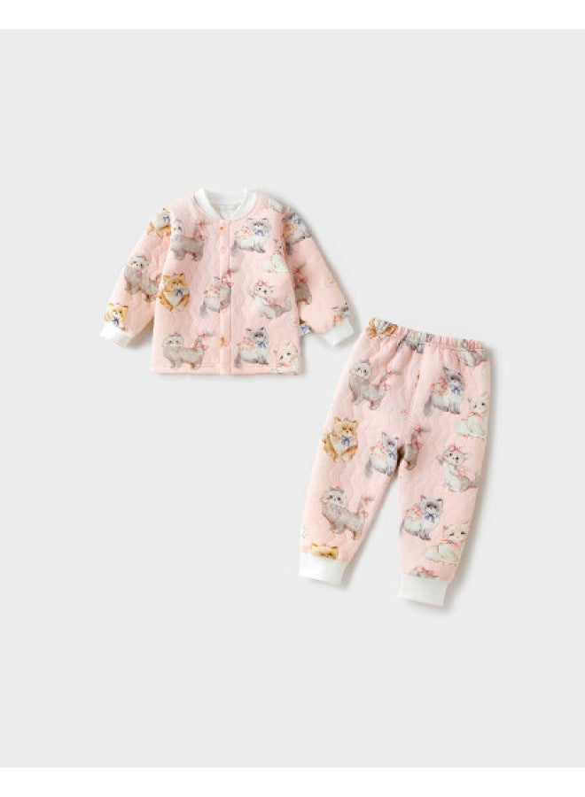 YISHUANGER Children's High-waist Thermal Underwear Set, Baby Autumn/winter Cotton-padded Thickened Belly-protecting Base Layer Homewear Early Winter Outfit - Image 1