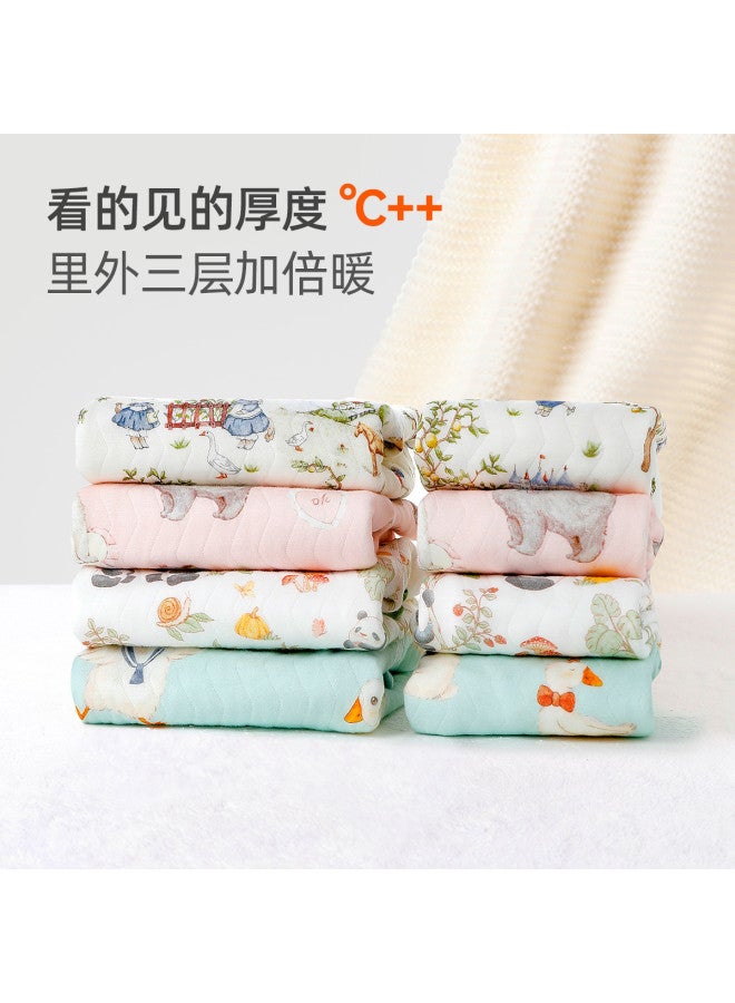 YISHUANGER Children's High-waist Thermal Underwear Set, Baby Autumn/winter Cotton-padded Thickened Belly-protecting Base Layer Homewear Early Winter Outfit - Image 3