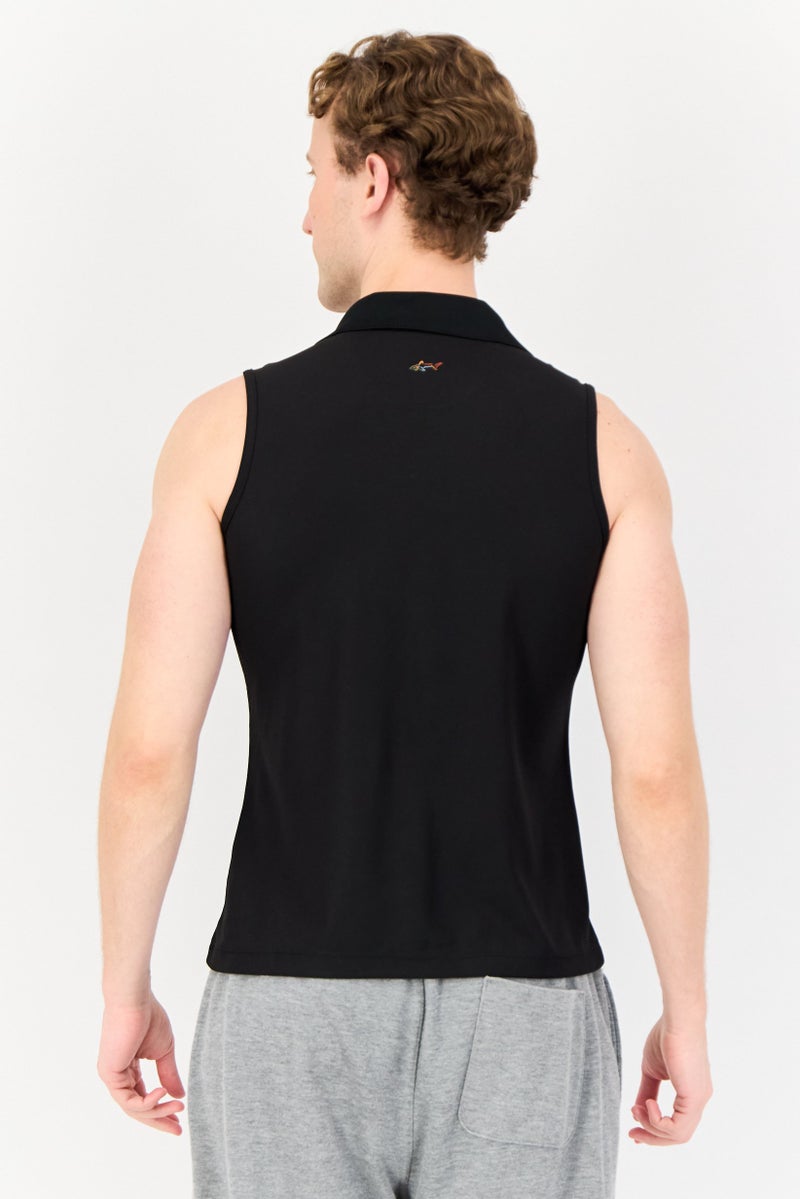 Greg Norman Men Sportswear Fit Sleeveless Golf Polo Shirt, Black - Image 4