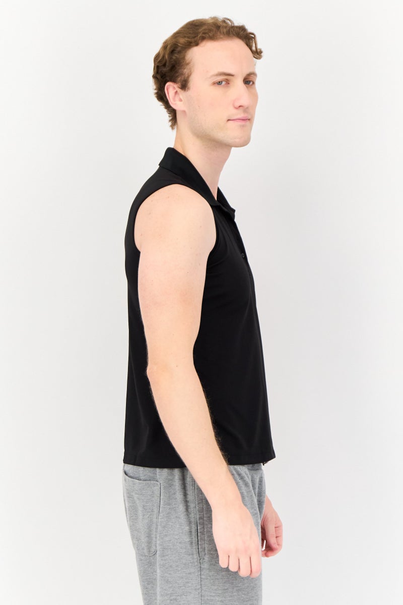 Greg Norman Men Sportswear Fit Sleeveless Golf Polo Shirt, Black - Image 2