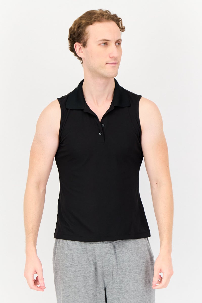 Greg Norman Men Sportswear Fit Sleeveless Golf Polo Shirt, Black - Image 1