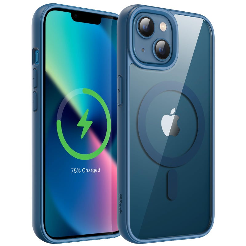 JETech Magnetic Case for iPhone 13 61Inch Compatible with MagSafe Shockproof Phone Bumper Cover Solid Color Matte TPU Frame AntiScratch Clear Back Blue