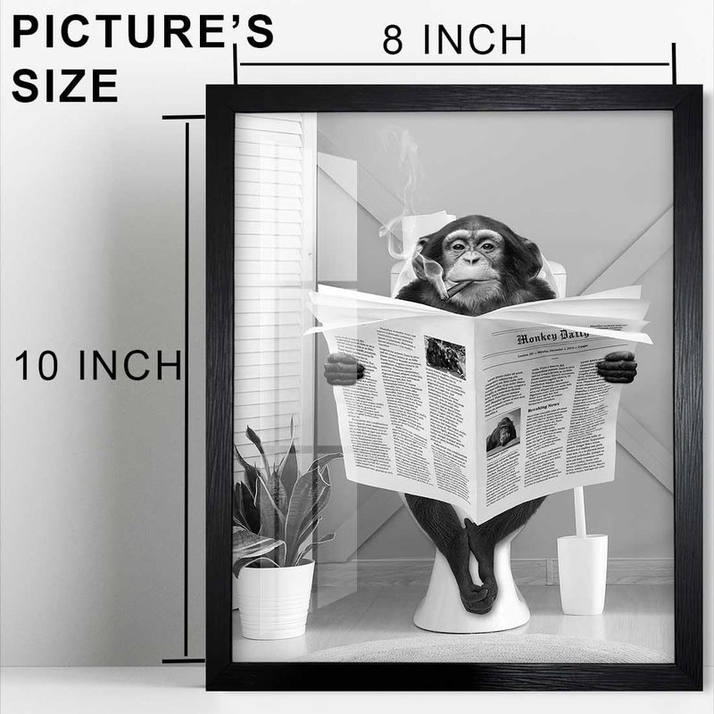 Biufo Bathroom Wall Decor, Monkey on Toilet Framed Wall Art, Animal Canvas Print Poster, Restroom Bathroom Decoration (8"x10") - Image 2