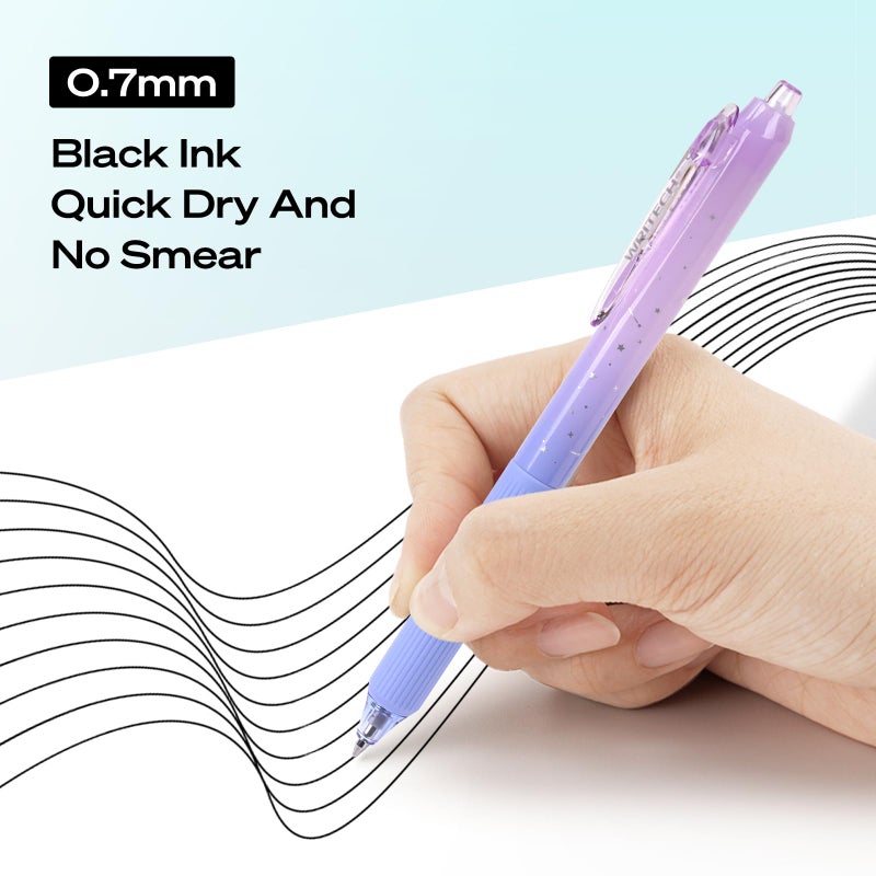 WRITECH Gel Pens Fine Point: Nebula Pen Set 0.7mm Black Ink Retractable 6ct Smooth Writing with Aesthetic Gradient Color Barrel for Journaling Note Taking Silent Click No Smear - Image 3