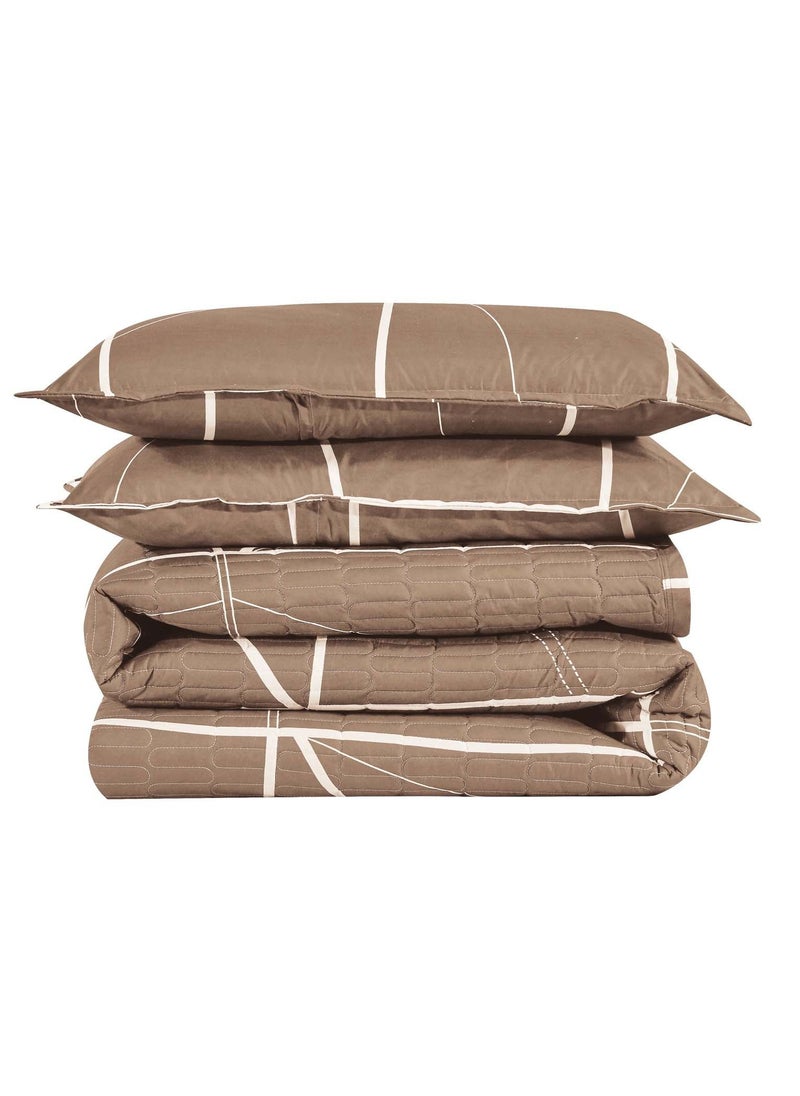 Sleep night Sleep night Compressed 4 Pieces Comforter Set Single Size 160 X 210Cm Reversible Bedding Set for All Seasons Double Side Quilt Stitching Brown  - Image 2