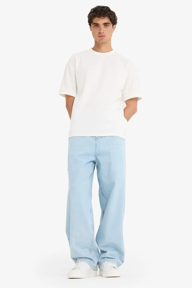 Defacto  Cotton Skater Fit Wide Leg Washed Jeans for Men | Best Price UAE