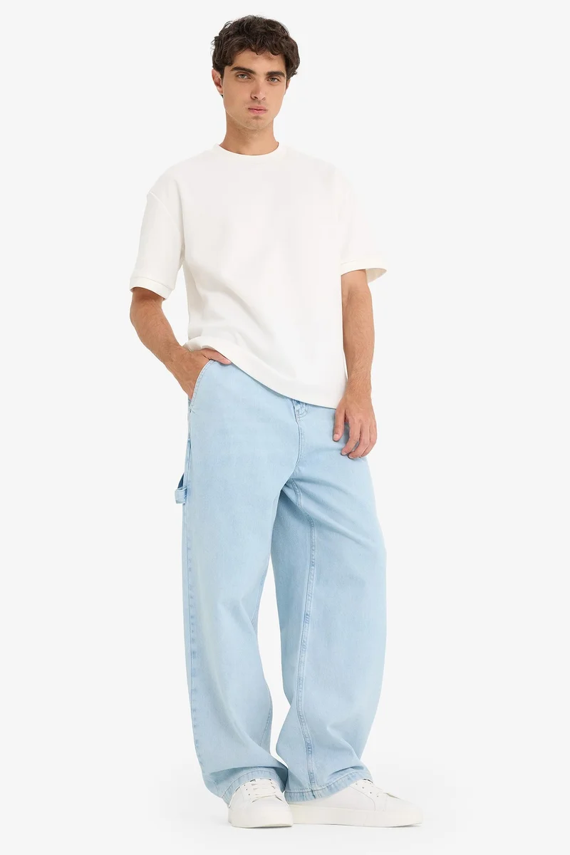 Cotton Skater Fit Wide Leg Washed Jeans