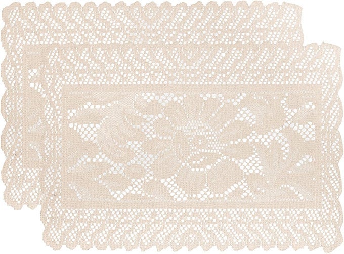 2 PCS RECTANGLE LACE PLACEMATS FOR TABLES EMBROIDERED LACE TABLEMATS VINTAGE CROCHET FLORAL TABLE RUNNER VINTAGE WEDDING TEA PARTY DECOR12X17 INCH