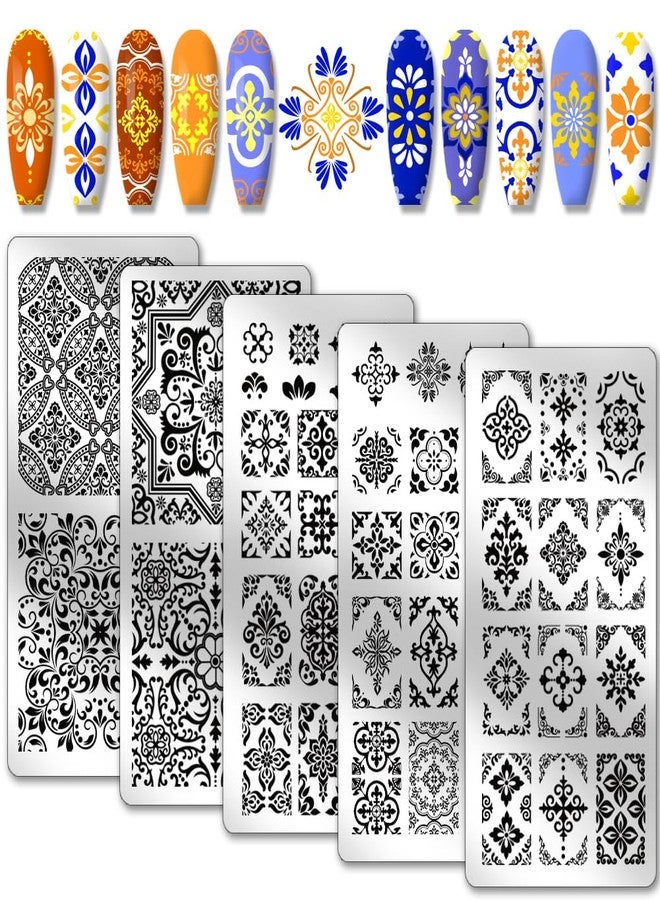 PH PandaHall قوالب فن الأظافر بنمط بلاط الموزاييك من PH PandaHall 5 قطع، لوحة طباعة كاليودوسكوب 52 نمط نبات وزهرة، قوالب فن الأظافر من الفولاذ المقاوم للصدأ لتصميم الأظافر وطباعة صالون المانيكير - Image 1