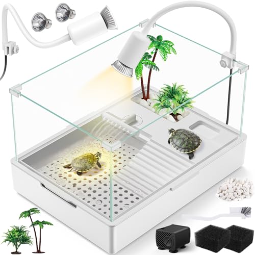 MoonOrange Small Turtle Tank Kit(Tank + Light + Water Pump), Acrylic Turtle Tank Starter Kit with Upgrade Rain Shower Head, Adjustable 5W Water Pump, Higher Fences and Multi-Function Area. (S-Kit) - Image 1
