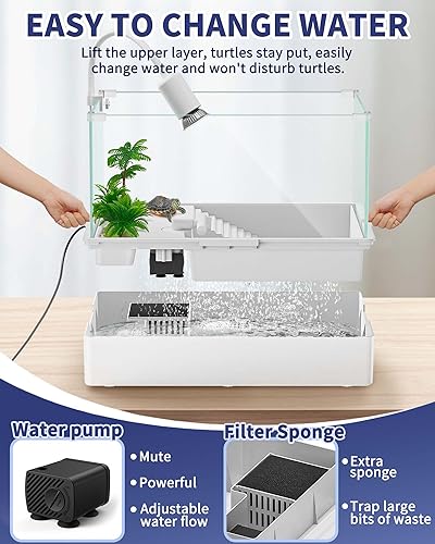 MoonOrange Small Turtle Tank Kit(Tank + Light + Water Pump), Acrylic Turtle Tank Starter Kit with Upgrade Rain Shower Head, Adjustable 5W Water Pump, Higher Fences and Multi-Function Area. (S-Kit) - Image 5
