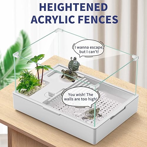 MoonOrange Small Turtle Tank Kit(Tank + Light + Water Pump), Acrylic Turtle Tank Starter Kit with Upgrade Rain Shower Head, Adjustable 5W Water Pump, Higher Fences and Multi-Function Area. (S-Kit) - Image 3