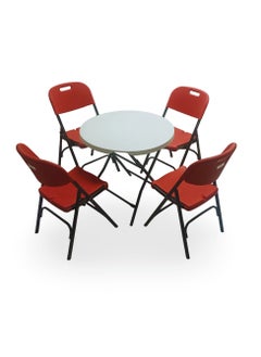 SunBoat Commerce 5-Piece Folding dining furniture set [Outdoor & Indoor] 80cm table with four red chairs  - Image 1