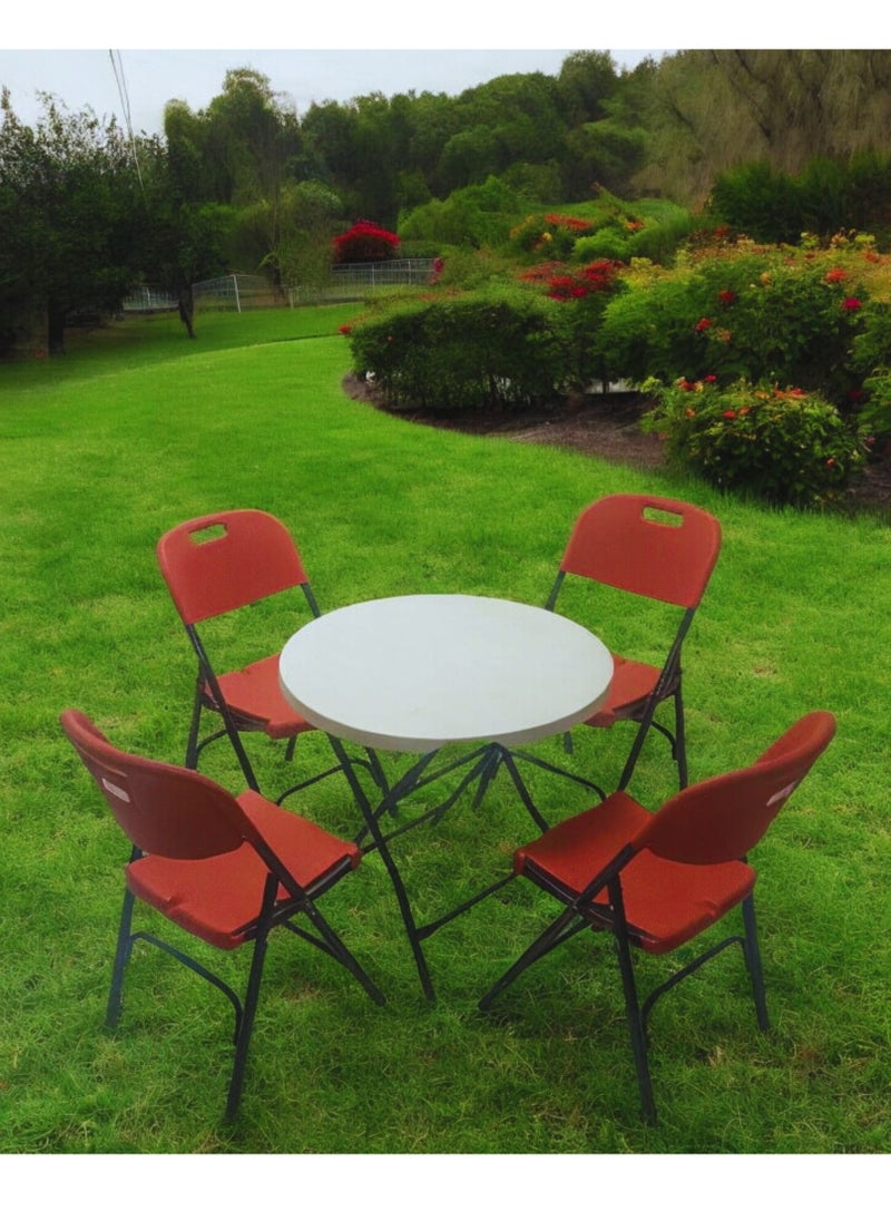 SunBoat Commerce - 5-Piece Folding dining furniture set [Outdoor & Indoor] 80cm table with four red chairs - Image 1