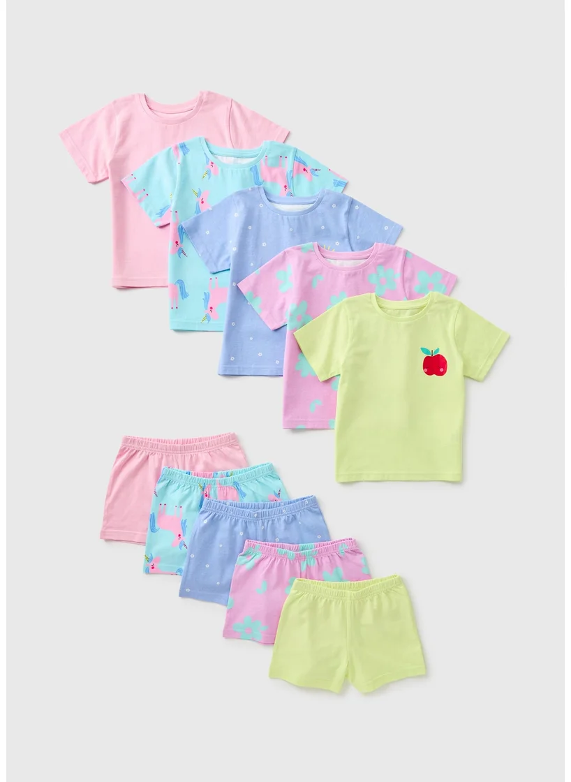 Matalan 5 Pack Girls Multicolour Patterned Pyjama Sets
