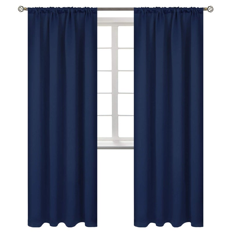 BGment Rod Pocket Blackout Curtains for Bedroom  Thermal Insulated Room Darkening Curtain for Living Room 52 x 84 Inch 2 Panels Navy Blue