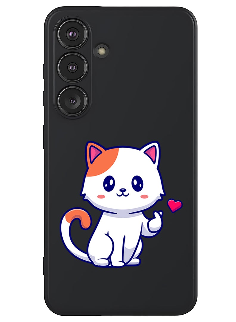 Theodor Protective Slim Fit Case Liquid Silicone Cover with Full Body Protection Anti-Scratch Shockproof Case For Samsung Galaxy S25 Plus (Black) - Cat love - Image 1