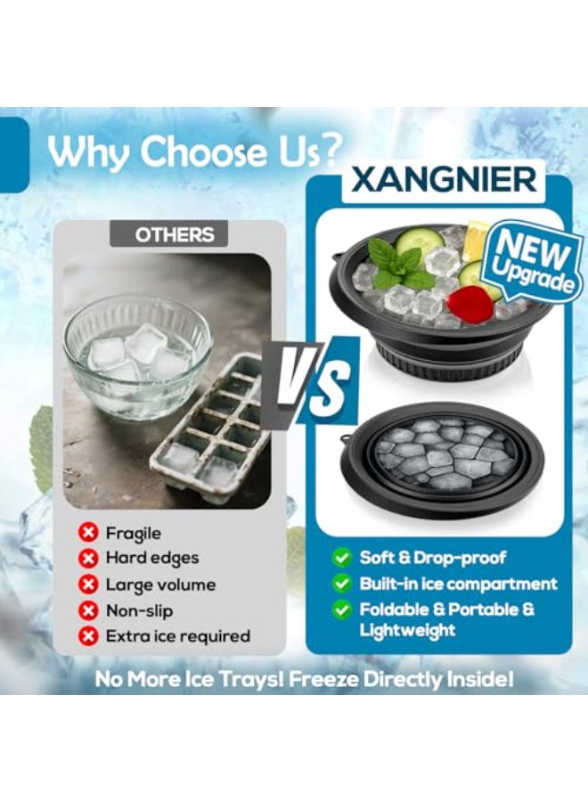 XANGNIER Face Bowl for Ice with BuiltIn Ice Tray Collapsible Silicone Facial Ice Bath Bowl for Cold Plunge Therapy Skin Tightening Acne Relief Black Portable Spa Tool for Home Travel - Image 3