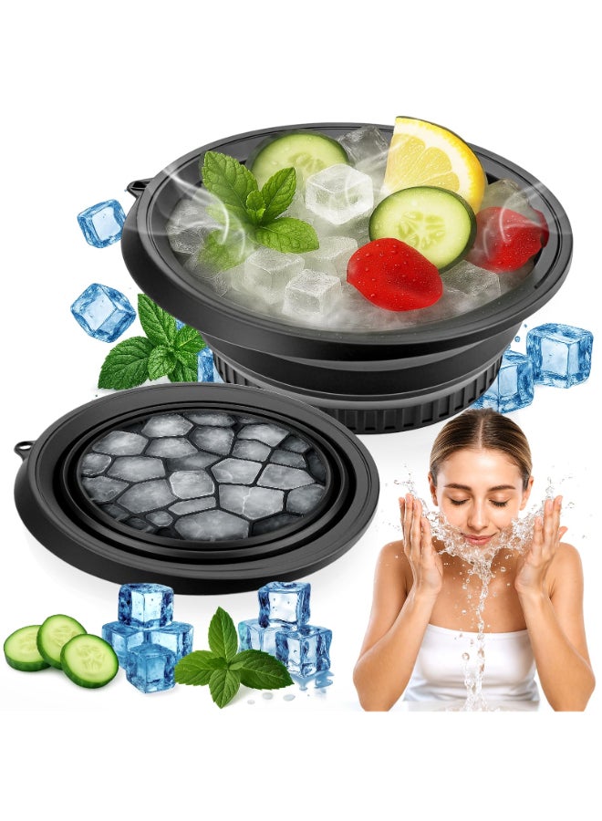 XANGNIER Face Bowl for Ice with BuiltIn Ice Tray Collapsible Silicone Facial Ice Bath Bowl for Cold Plunge Therapy Skin Tightening Acne Relief Black Portable Spa Tool for Home Travel - Image 2