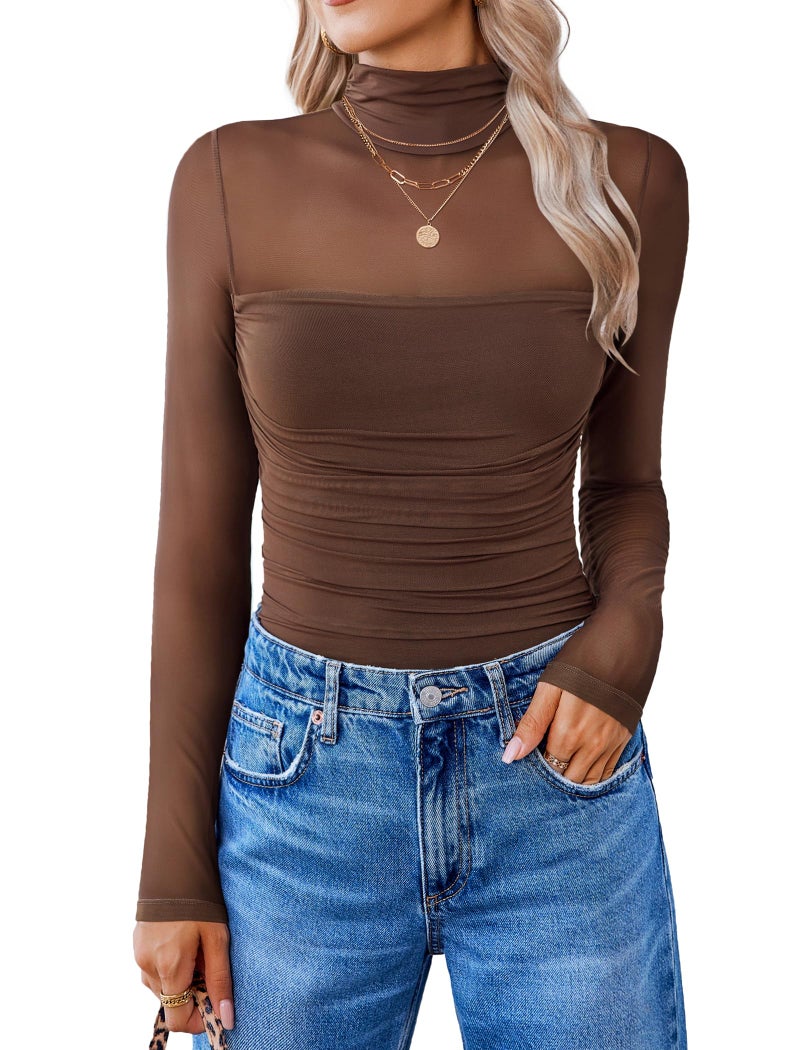 Avidlove Women Long Sleeve Bodysuit Turtle Neck Shapewear Body Suits Mesh One Piece Leotard Shirt Going Out Old Money Clothes - Image 1