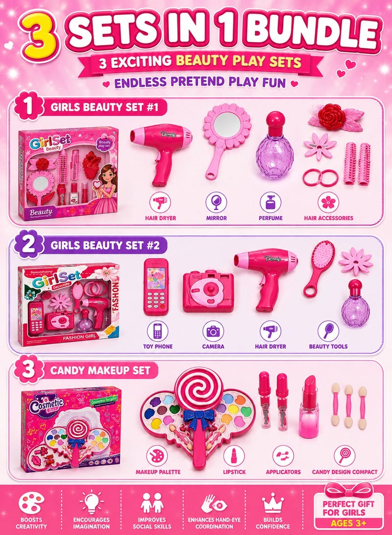 3PCS Girls Beauty Makeup Toy Bundle Set | Candy Makeup Kit + Fashion Beauty Accessories Play Set for Girls Ages 3+ - Image 2