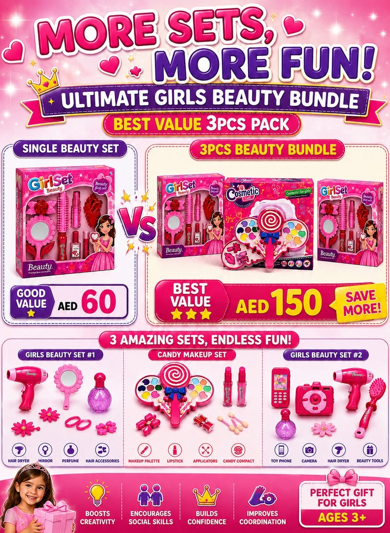 3PCS Girls Beauty Makeup Toy Bundle Set | Candy Makeup Kit + Fashion Beauty Accessories Play Set for Girls Ages 3+ - Image 4