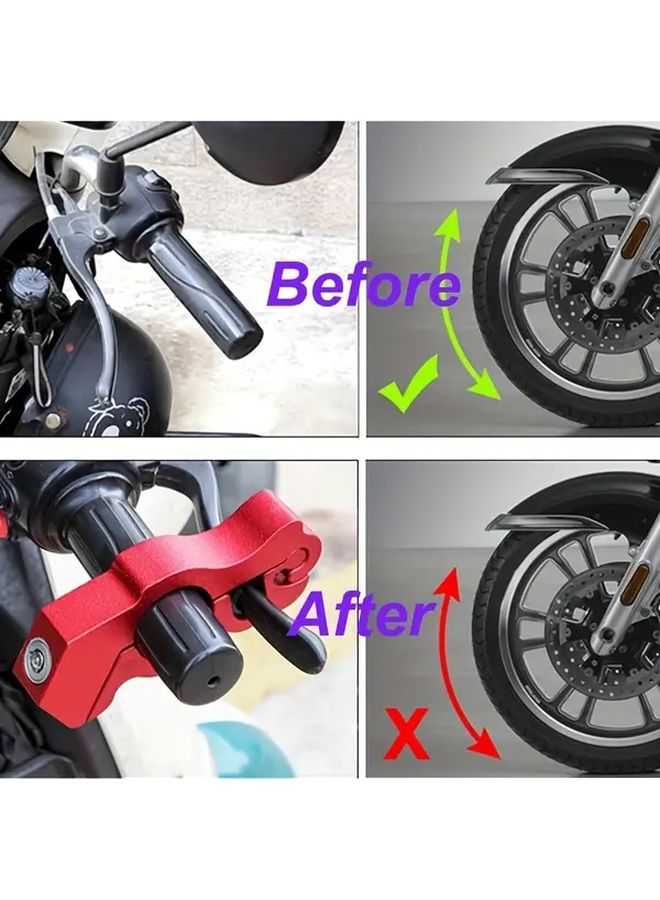 Heavy Duty Anti Theft Bike Motorcycle Handlebar Lock Red Aluminum Alloy Brake Lock with Keyed Cylinder Compatible with Bicycle Scooter Moped E Bike ATV UTV Durable Compact Security Protection for Vehicle and Ebike - Image 2