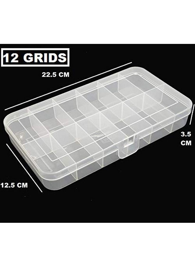 CSM Pack of 2 Big Jewelry Case Organizers Multipurpose Plastic Storage Box with Dividers 12 Grids, Transparent (Pack of 2 Boxes,Rectangular) - Image 2