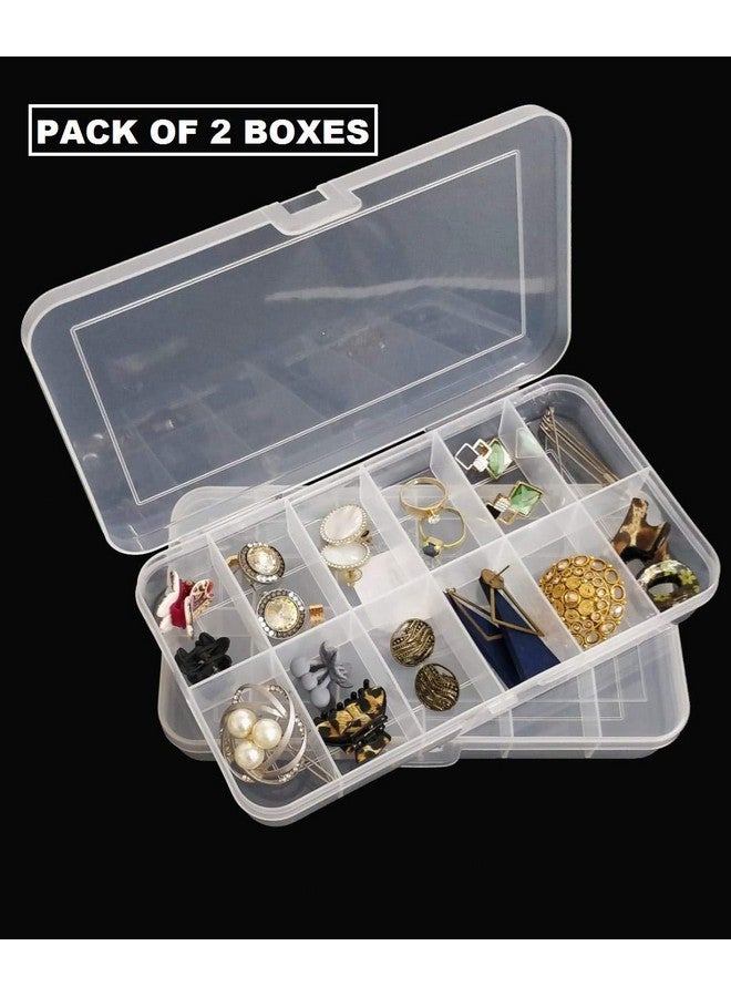 CSM Pack of 2 Big Jewelry Case Organizers Multipurpose Plastic Storage Box with Dividers 12 Grids, Transparent (Pack of 2 Boxes,Rectangular) - Image 3