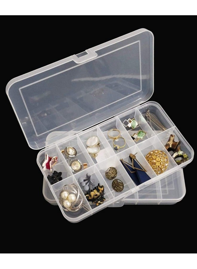 CSM Pack of 2 Big Jewelry Case Organizers Multipurpose Plastic Storage Box with Dividers 12 Grids, Transparent (Pack of 2 Boxes,Rectangular) - Image 1