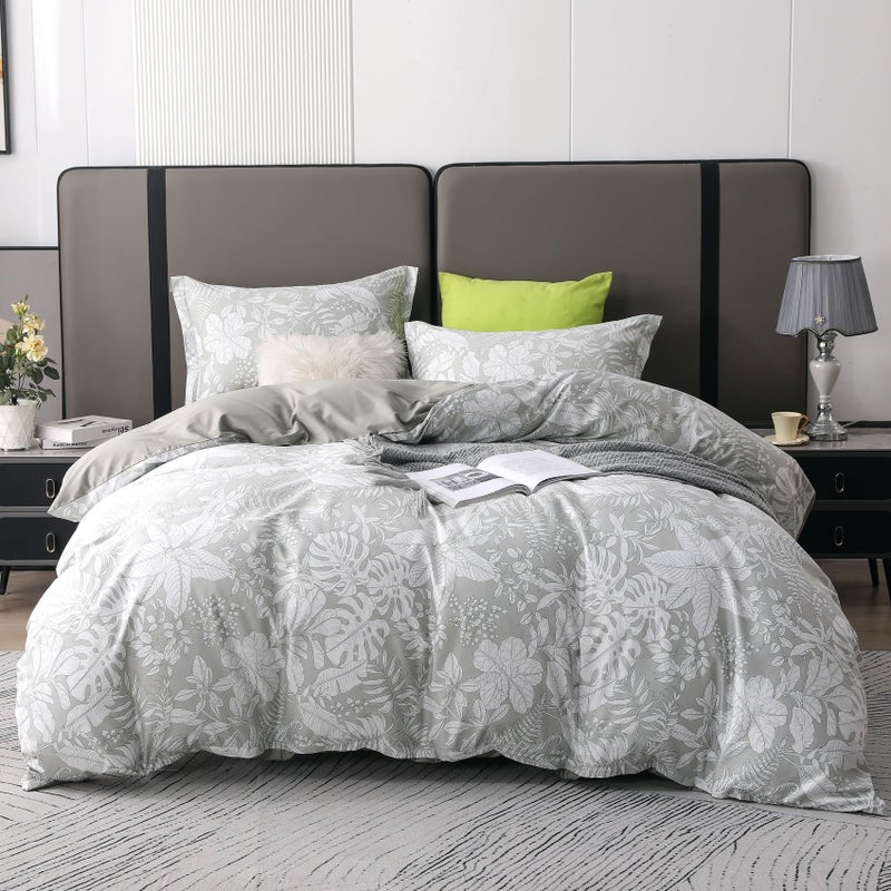 OAITE Duvet Cover Set Twin Size Floral Pattern 600 Thread Count Ultra Soft 100% Long Staple Cotton Duvet Cover Sets 3-PC  Breathable Duvet Cover with Zipper Closure & Corner Ties - Image 1