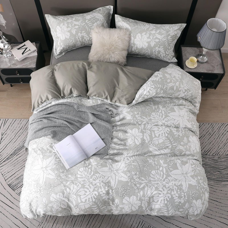OAITE Duvet Cover Set Twin Size Floral Pattern 600 Thread Count Ultra Soft 100% Long Staple Cotton Duvet Cover Sets 3-PC  Breathable Duvet Cover with Zipper Closure & Corner Ties - Image 3