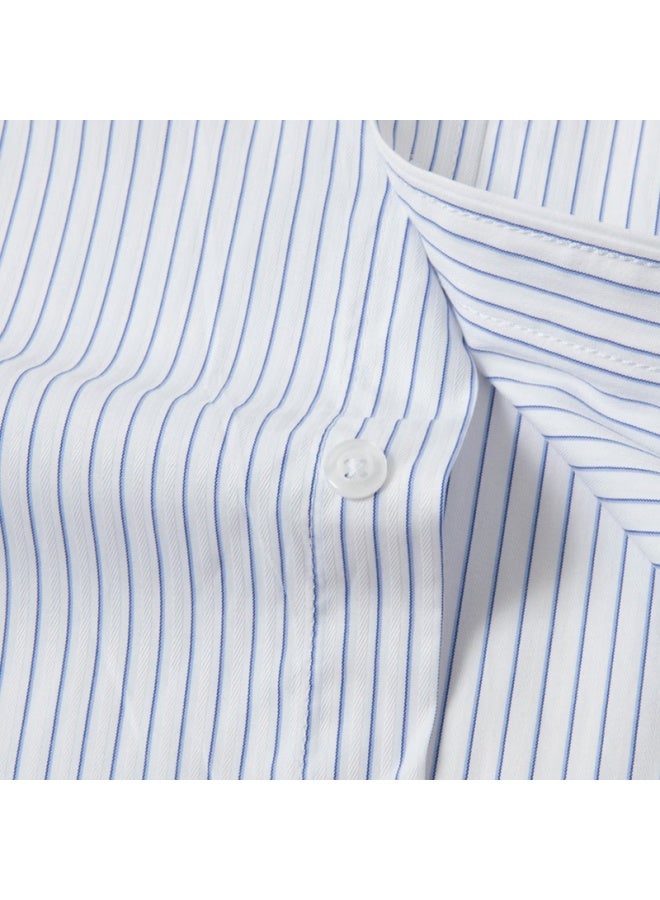 Limeng Men's Long-sleeve Shirt, Spring And Autumn Style, Business Professional Workwear, Easy-care Wrinkle-free Shirt, 103 Blue Stripes, Size 43 - Image 2
