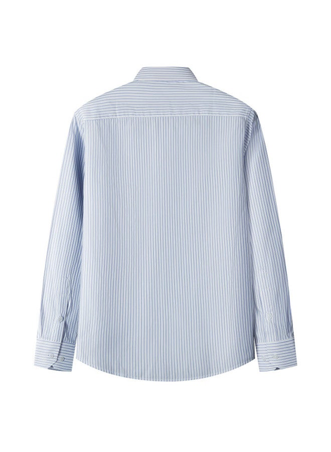Limeng Men's Long-sleeve Shirt, Spring And Autumn Style, Business Professional Workwear, Easy-care Wrinkle-free Shirt, 103 Blue Stripes, Size 43 - Image 1