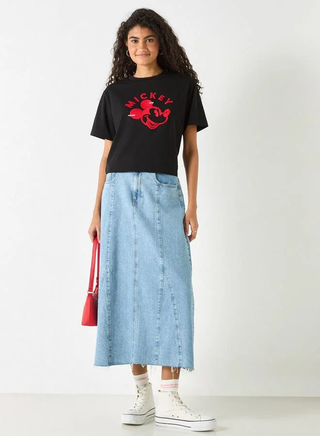 SP Characters Mickey Mouse Detail Crew Neck T-shirt with Short Sleeves