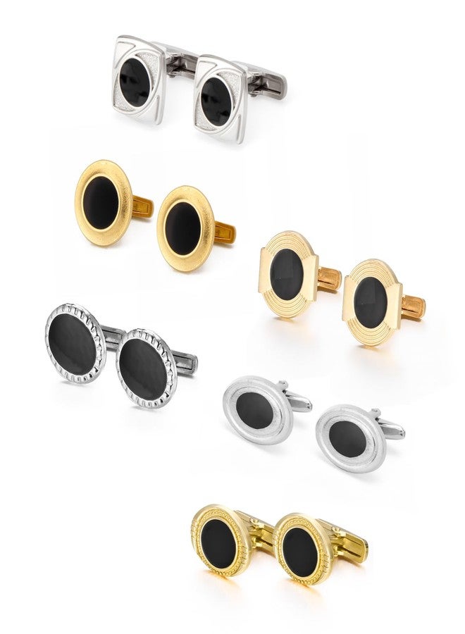 Wynameleri UJOY Mens Formal Cufflinks Set Black and Gold Classic Polished Minimalist Designs of Six Pairs - Image 1