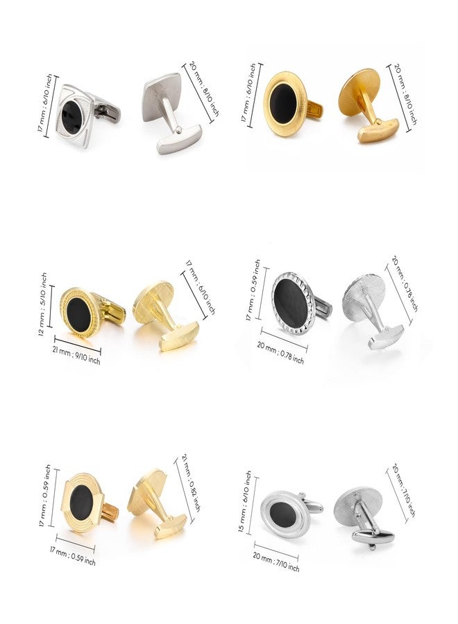 Wynameleri UJOY Mens Formal Cufflinks Set Black and Gold Classic Polished Minimalist Designs of Six Pairs - Image 2