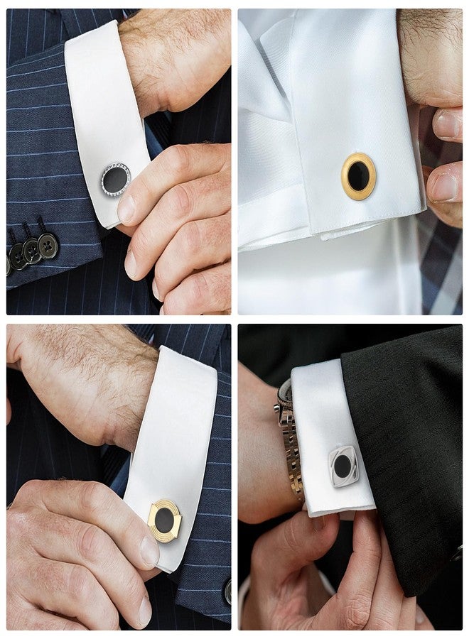 Wynameleri UJOY Mens Formal Cufflinks Set Black and Gold Classic Polished Minimalist Designs of Six Pairs - Image 4
