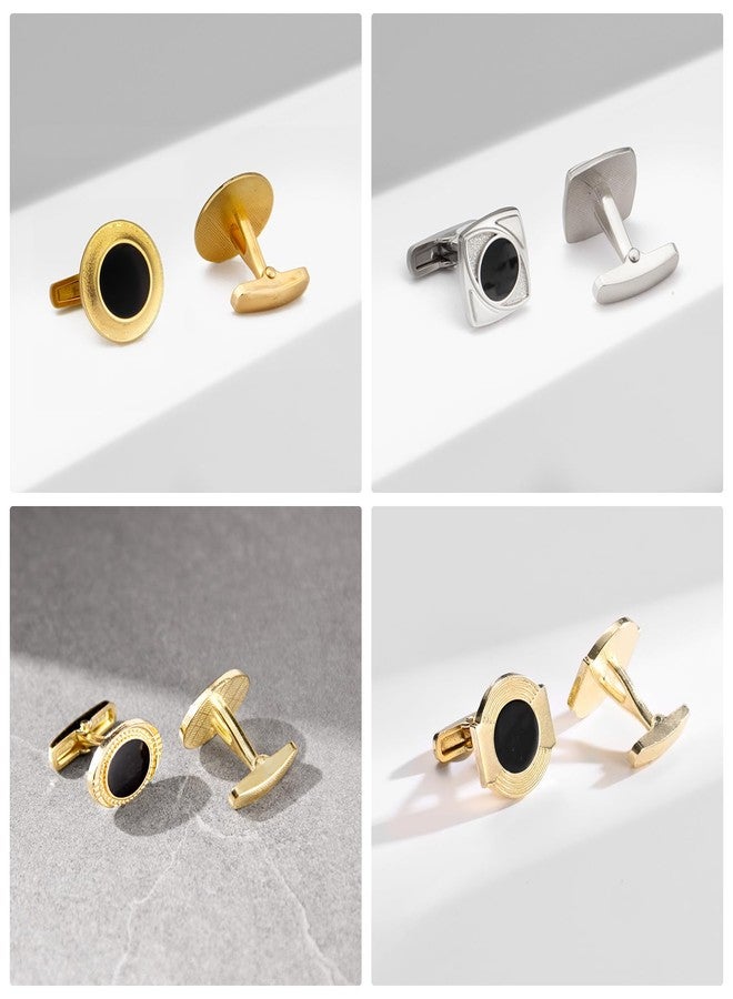Wynameleri UJOY Mens Formal Cufflinks Set Black and Gold Classic Polished Minimalist Designs of Six Pairs - Image 3
