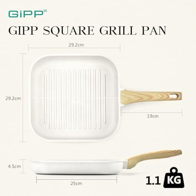 GIPP Nonstick Griddle Pan For Stove Tops 28Cm Grill Pan For Indoor Cooking  Outdoor GrillingSquare Grill Skillet Steak Pan Pfoa Free White - Image 2