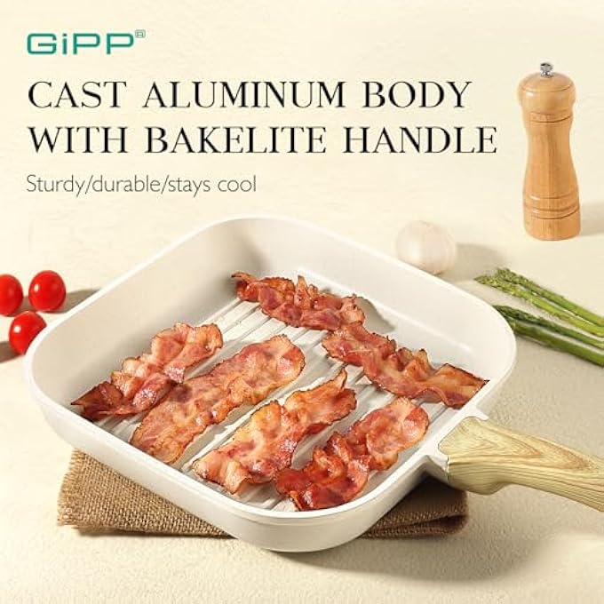 GIPP Nonstick Griddle Pan For Stove Tops 28Cm Grill Pan For Indoor Cooking  Outdoor GrillingSquare Grill Skillet Steak Pan Pfoa Free White - Image 5