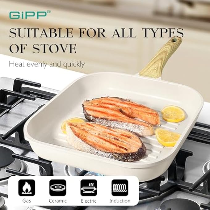 GIPP Nonstick Griddle Pan For Stove Tops 28Cm Grill Pan For Indoor Cooking  Outdoor GrillingSquare Grill Skillet Steak Pan Pfoa Free White - Image 4